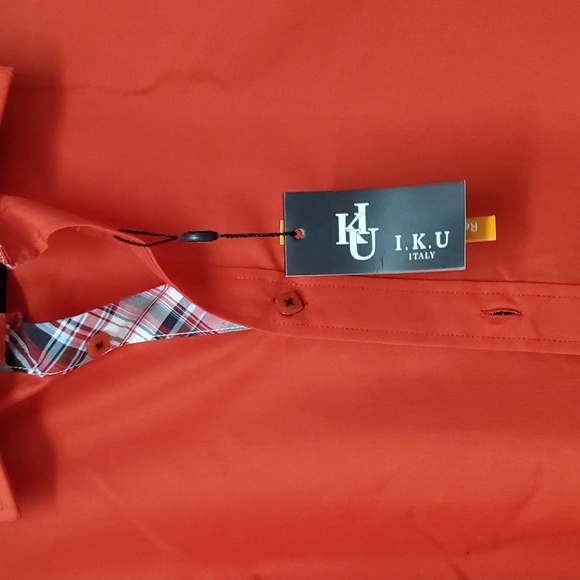 I.K.U. 2XL Mens Red Long Sleeved button down shirt plaid collar interior Reg Fit - Picture 3 of 13
